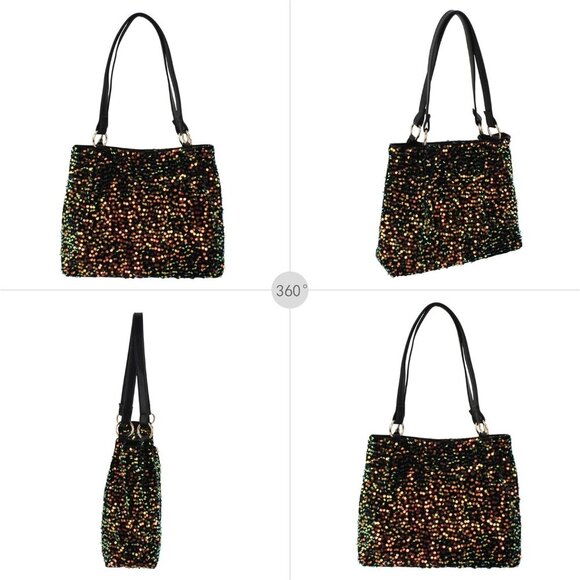 Women's Glitter Sequins Shoulder Tote Big Capacity Shimmer Shopping Bag Sparklin - Picture 4 of 8